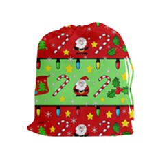 Christmas pattern - green and red Drawstring Pouches (Extra Large)