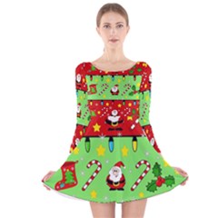 Christmas pattern - green and red Long Sleeve Velvet Skater Dress