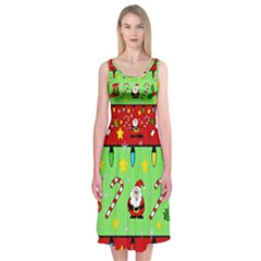 Christmas pattern - green and red Midi Sleeveless Dress