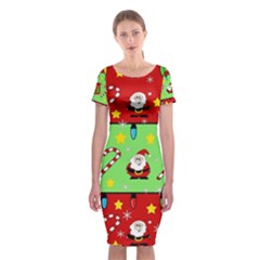 Christmas pattern - green and red Classic Short Sleeve Midi Dress