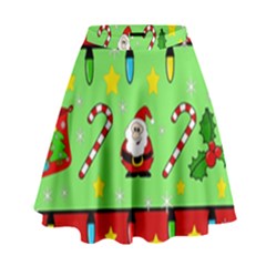 Christmas pattern - green and red High Waist Skirt