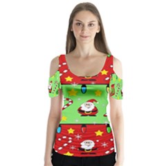 Christmas pattern - green and red Butterfly Sleeve Cutout Tee 