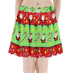 Christmas pattern - green and red Pleated Mini Skirt