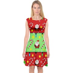 Christmas pattern - green and red Capsleeve Midi Dress