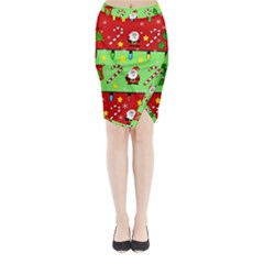 Christmas pattern - green and red Midi Wrap Pencil Skirt