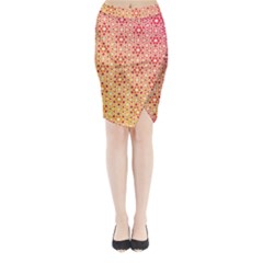 Orange Ombre Mosaic Pattern Midi Wrap Pencil Skirt