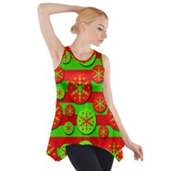 Snowflake Red And Green Pattern Side Drop Tank Tunic