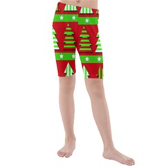 Christmas Trees Pattern Kid s Mid Length Swim Shorts by Valentinaart