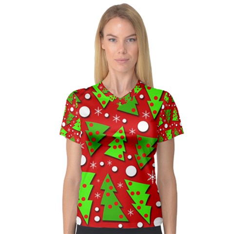 Twisted Christmas Trees Women s V-neck Sport Mesh Tee by Valentinaart