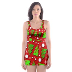 Twisted Christmas Trees Skater Dress Swimsuit by Valentinaart