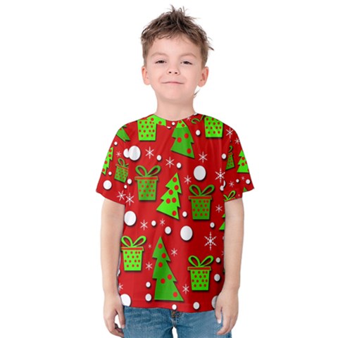 Christmas Trees And Gifts Pattern Kid s Cotton Tee by Valentinaart