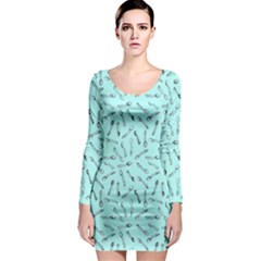 Spoonie Strong Print In Light Turquiose Long Sleeve Bodycon Dress by AwareWithFlair