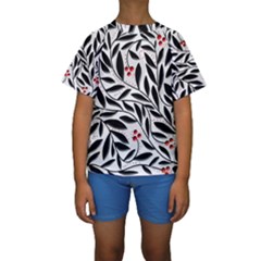 Red, Black And White Elegant Pattern Kid s Short Sleeve Swimwear by Valentinaart
