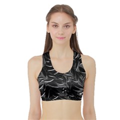 Black Floral Design Sports Bra With Border by Valentinaart