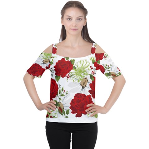 Red Roses Women s Cutout Shoulder Tee by fleurs