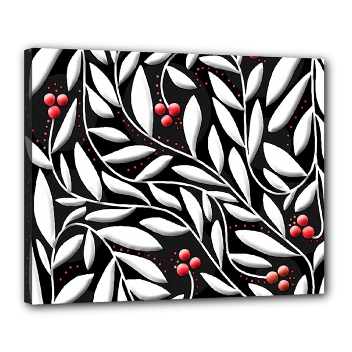 Black, red, and white floral pattern Canvas 20  x 16 