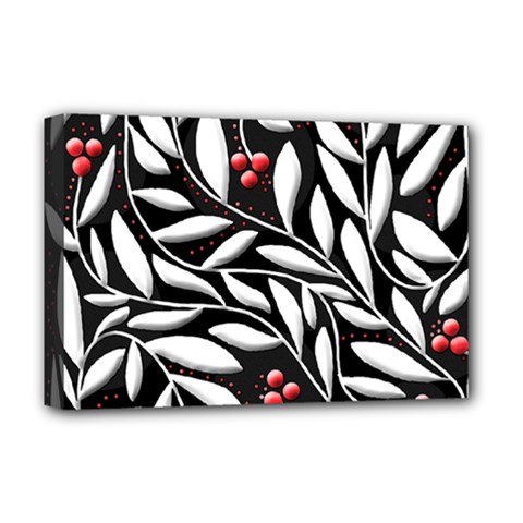 Black, Red, And White Floral Pattern Deluxe Canvas 18  X 12   by Valentinaart