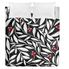 Black, Red, And White Floral Pattern Duvet Cover Double Side (queen Size)