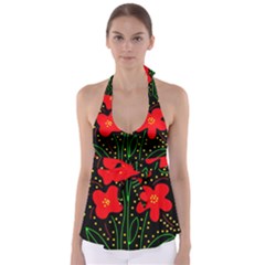 Red Flowers Babydoll Tankini Top by Valentinaart