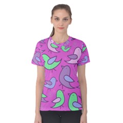 Pink Birds Pattern Women s Cotton Tee