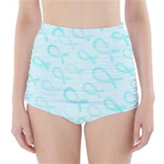 Turquoise Watercolor Awareness Ribbons High-waisted Bikini Bottoms by AwareWithFlair