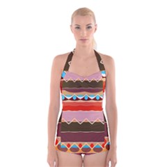 Waves And Other Shapes               Boyleg Halter Swimsuit