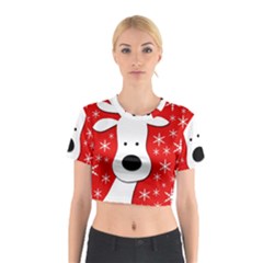 Christmas Reindeer - Red Cotton Crop Top by Valentinaart