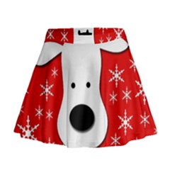 Christmas Reindeer - Red Mini Flare Skirt by Valentinaart