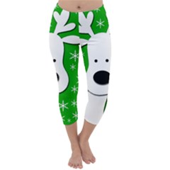 Christmas Reindeer - Green Capri Winter Leggings  by Valentinaart