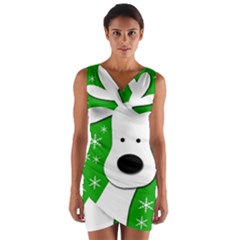 Christmas Reindeer - Green Wrap Front Bodycon Dress by Valentinaart