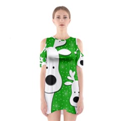 Christmas Reindeer - Green 2 Cutout Shoulder Dress