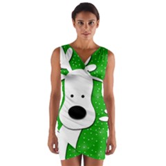 Christmas Reindeer - Green 2 Wrap Front Bodycon Dress by Valentinaart