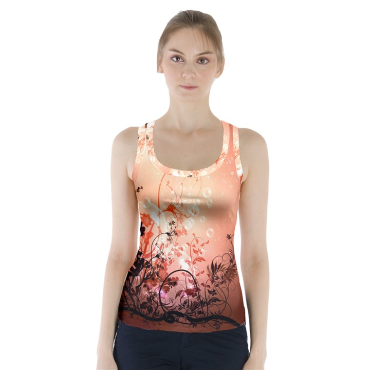 Wonderful Flowers In Soft Colors With Bubbles Racer Back Sports Top