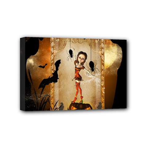 Halloween, Cute Girl With Pumpkin And Spiders Mini Canvas 6  X 4  by FantasyWorld7