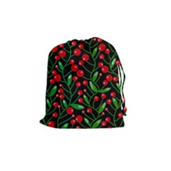 Red Christmas Berries Drawstring Pouches (medium)  by Valentinaart