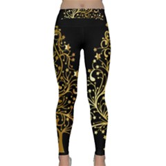 Decorative Starry Christmas Tree Black Gold Elegant Stylish Chic Golden Stars Yoga Leggings  by yoursparklingshop