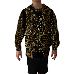 Decorative Starry Christmas Tree Black Gold Elegant Stylish Chic Golden Stars Hooded Wind Breaker (kids)