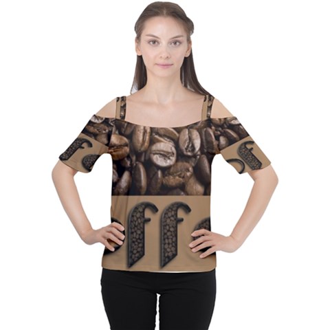 Funny Coffee Beans Brown Typography Women s Cutout Shoulder Tee by yoursparklingshop