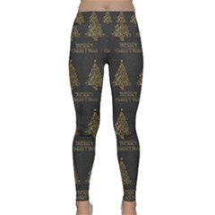 Merry Christmas Tree Typography Black And Gold Festive Yoga Leggings  by yoursparklingshop