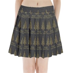 Merry Christmas Tree Typography Black And Gold Festive Pleated Mini Skirt by yoursparklingshop