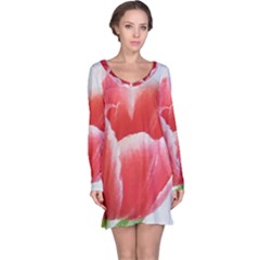 Tulip Red Watercolor Painting Long Sleeve Nightdress