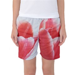 Tulip Red Watercolor Painting Women s Basketball Shorts by picsaspassion