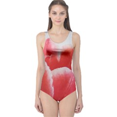 Tulip Red Watercolor Painting One Piece Swimsuit by picsaspassion