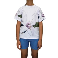 White Magnolia Pencil Drawing Art Kids  Short Sleeve Swimwear