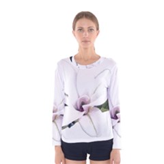 White Magnolia Pencil Drawing Art Women s Long Sleeve Tee