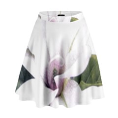 White Magnolia Pencil Drawing Art High Waist Skirt by picsaspassion