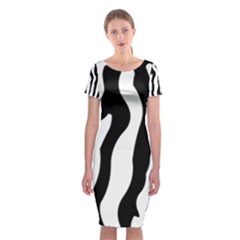 Zebra Horse Skin Pattern Black And White Classic Short Sleeve Midi Dress by picsaspassion