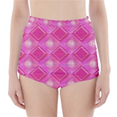 Pink Sweet Number 16 Diamonds Geometric Pattern High-waisted Bikini Bottoms by yoursparklingshop