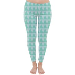 Mint Color Triangle Pattern Winter Leggings  by picsaspassion