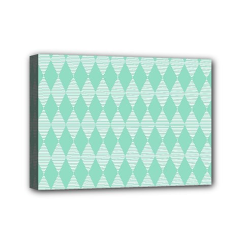 Mint Color Diamond Shape Pattern Mini Canvas 7  X 5  by picsaspassion